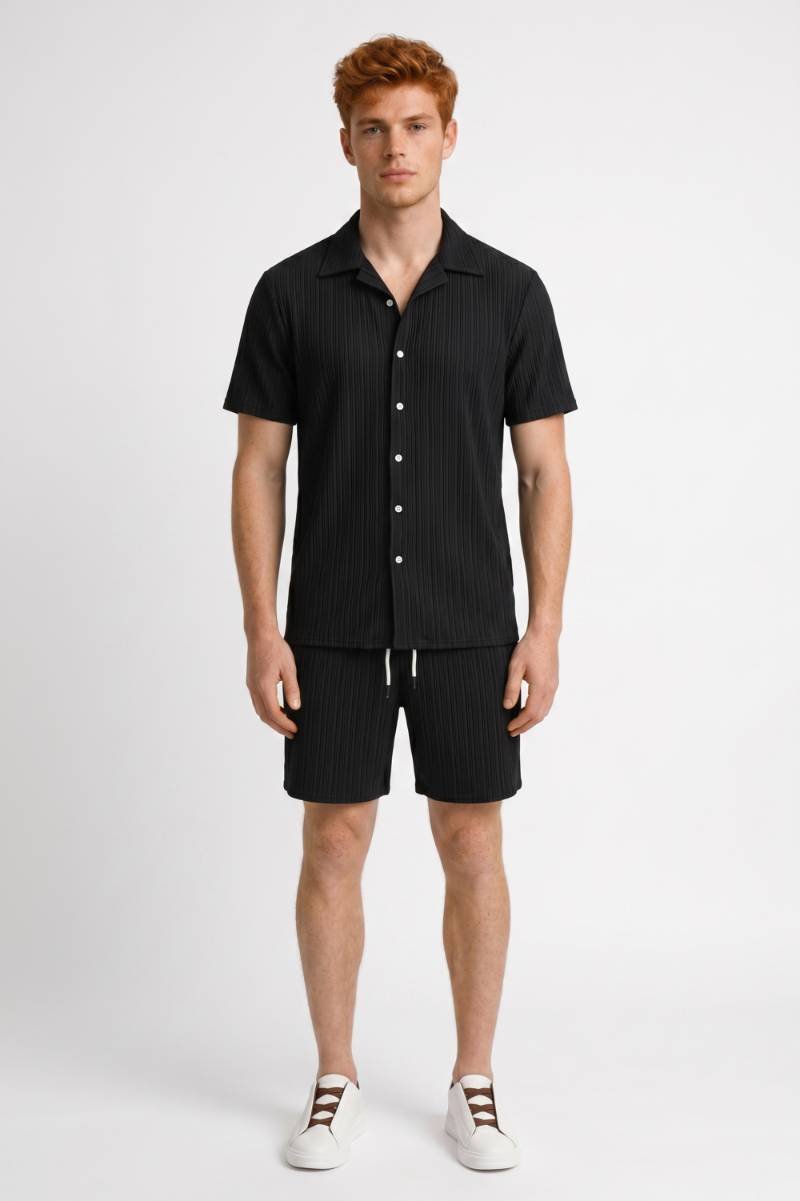 Da Uomo Set Outfit Camicia a Coste Shorts Coordinato