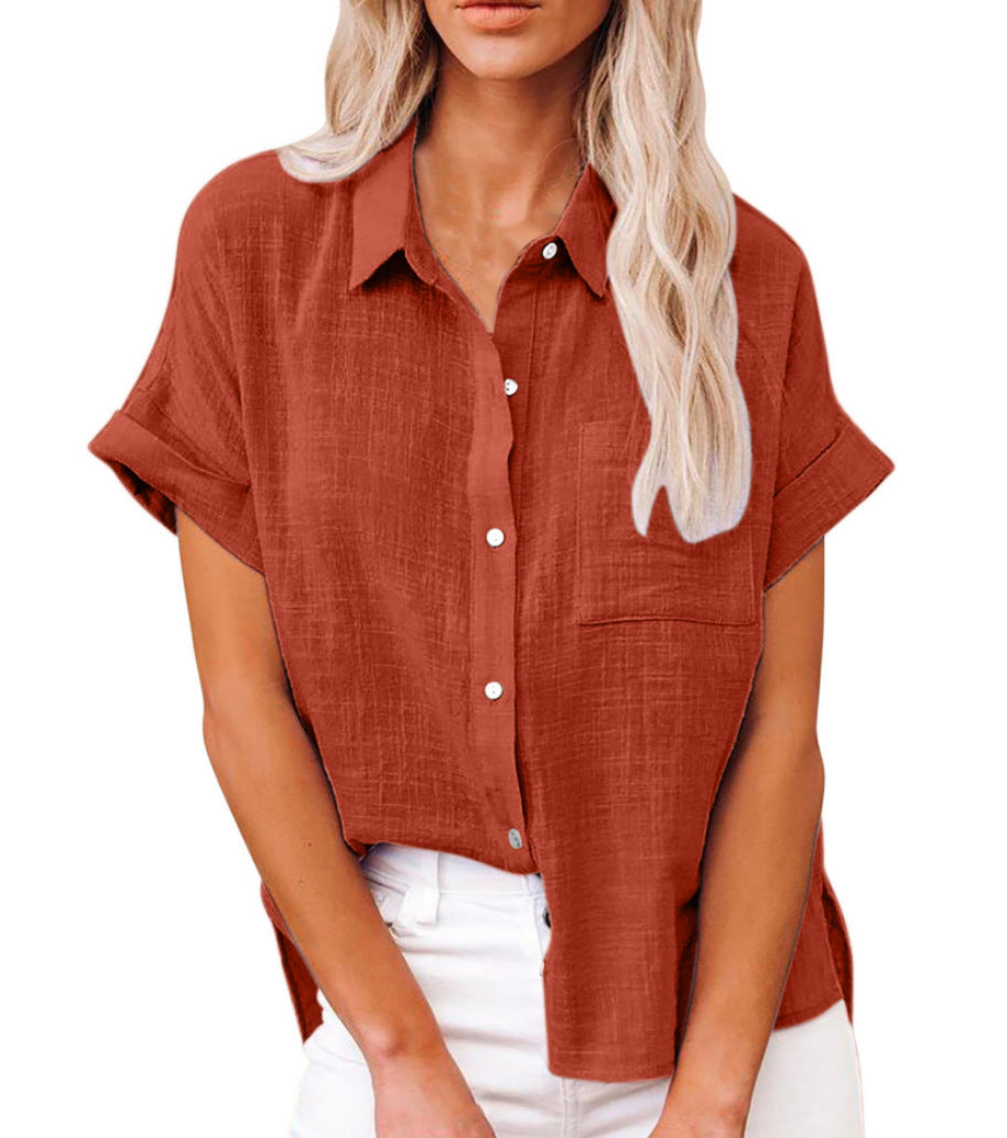 Da Donna Blusa Bottoni Relax Maniche Corte Moderna