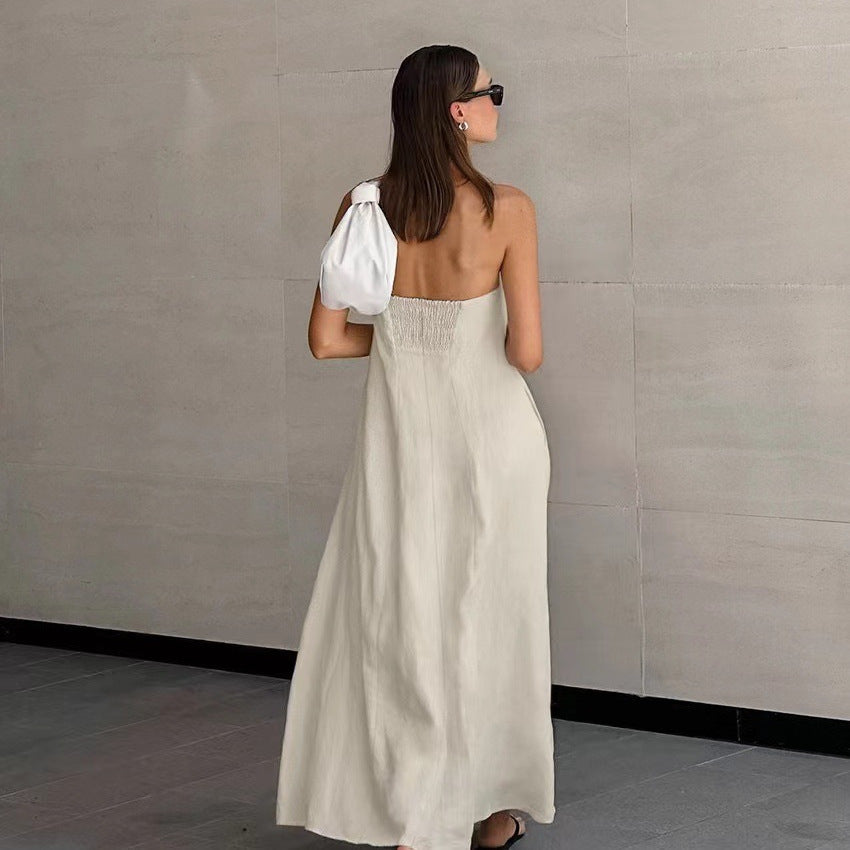 Da Donna Abito Maxi Senza Spalline Effetto Lino Vestibilità Comoda