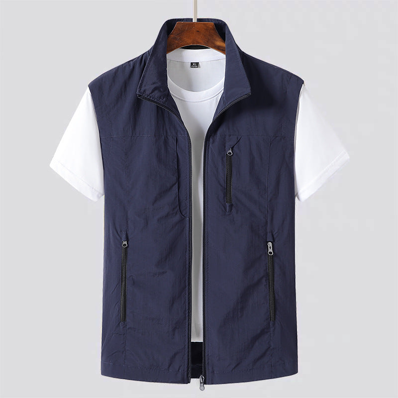 Uomo Gilet Leggero Zip Frontale Stile Utility Contemporaneo
