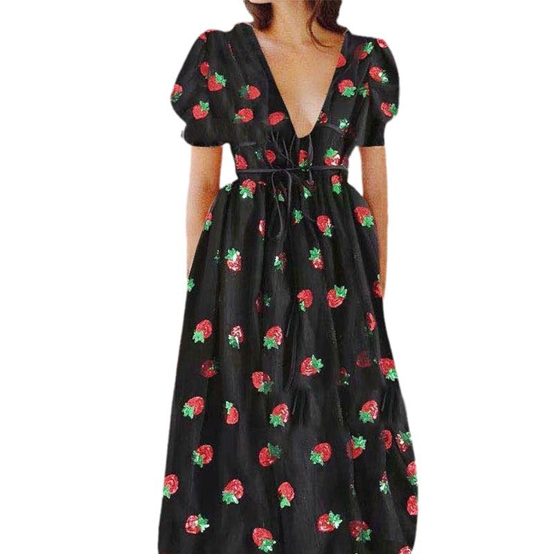Women's Maxi Mesh Dress with Ruffles and Romantic Silhouette