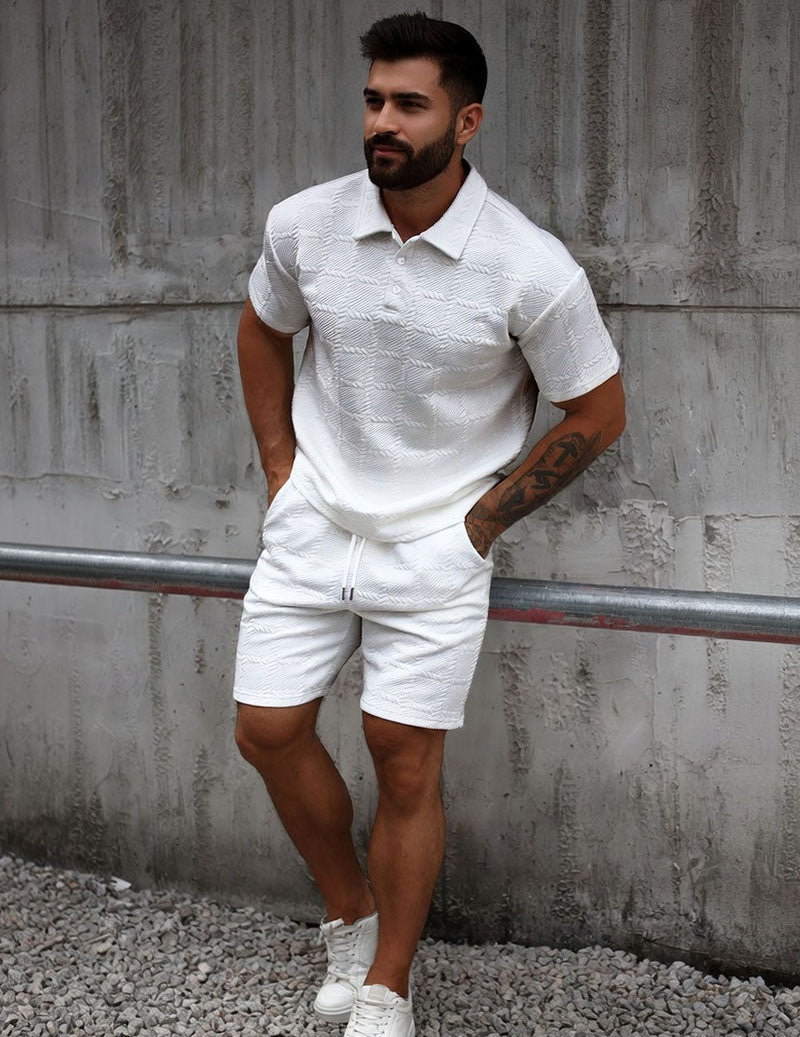 Da Uomo Set Outfit con Polo Testurizzata e Shorts