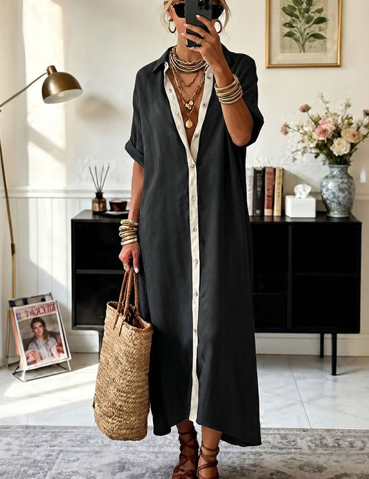 Da Donna Abito Camicia Maxi Oversize con Abbottonatura a Contrasto