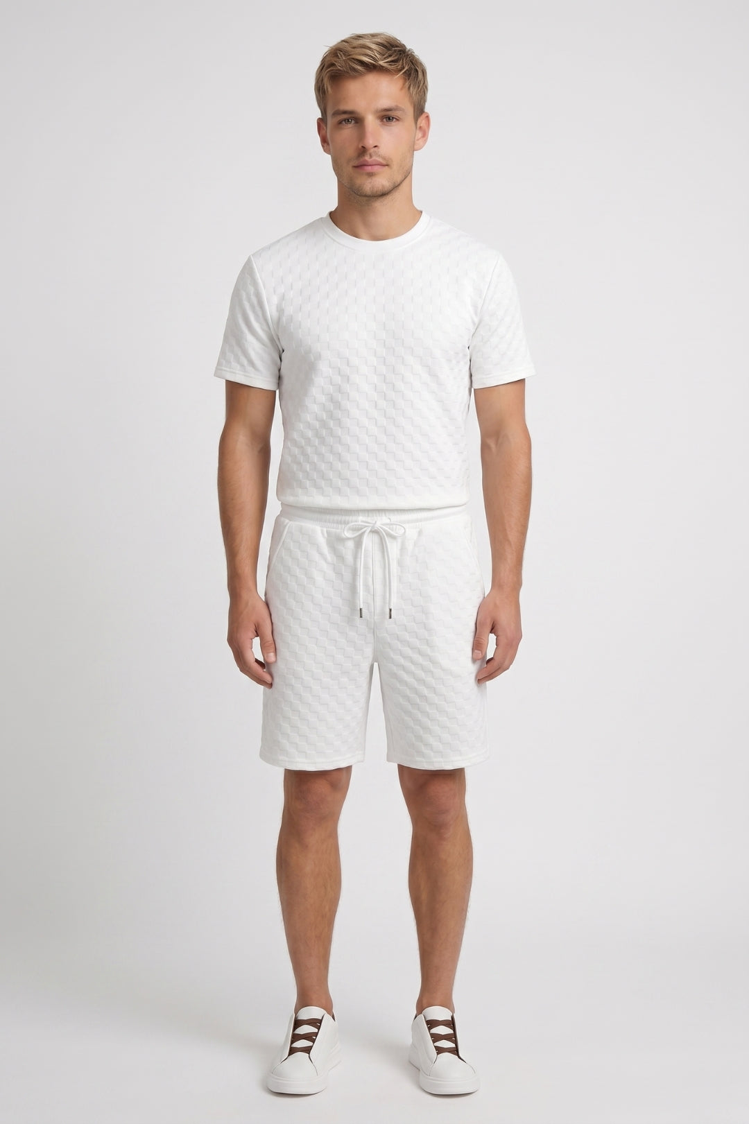 Da Uomo Set T-Shirt Waffle Shorts Comodi con Coulisse