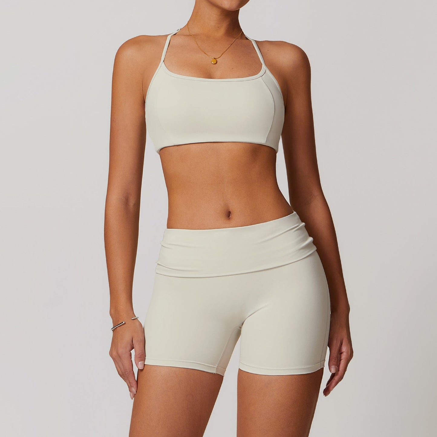 Da Donna Set Yoga con Spalline Shorts Vestibilità Modellante