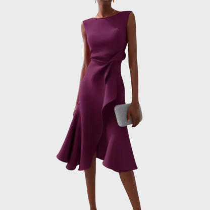 Women's Midi Dress with Asymmetric Draping Modern Elegance
