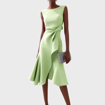Women's Midi Dress with Asymmetric Draping Modern Elegance