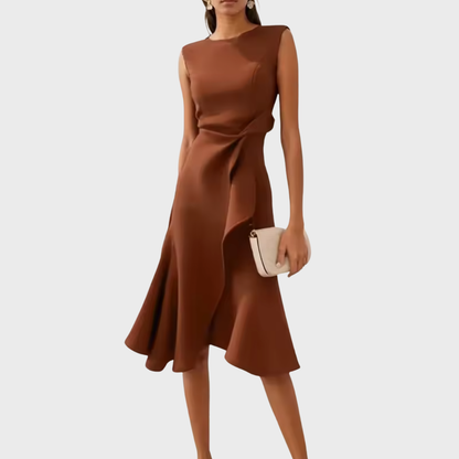 Women's Midi Dress with Asymmetric Draping Modern Elegance