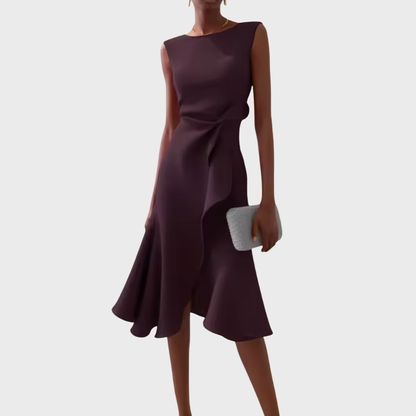 Women's Midi Dress with Asymmetric Draping Modern Elegance