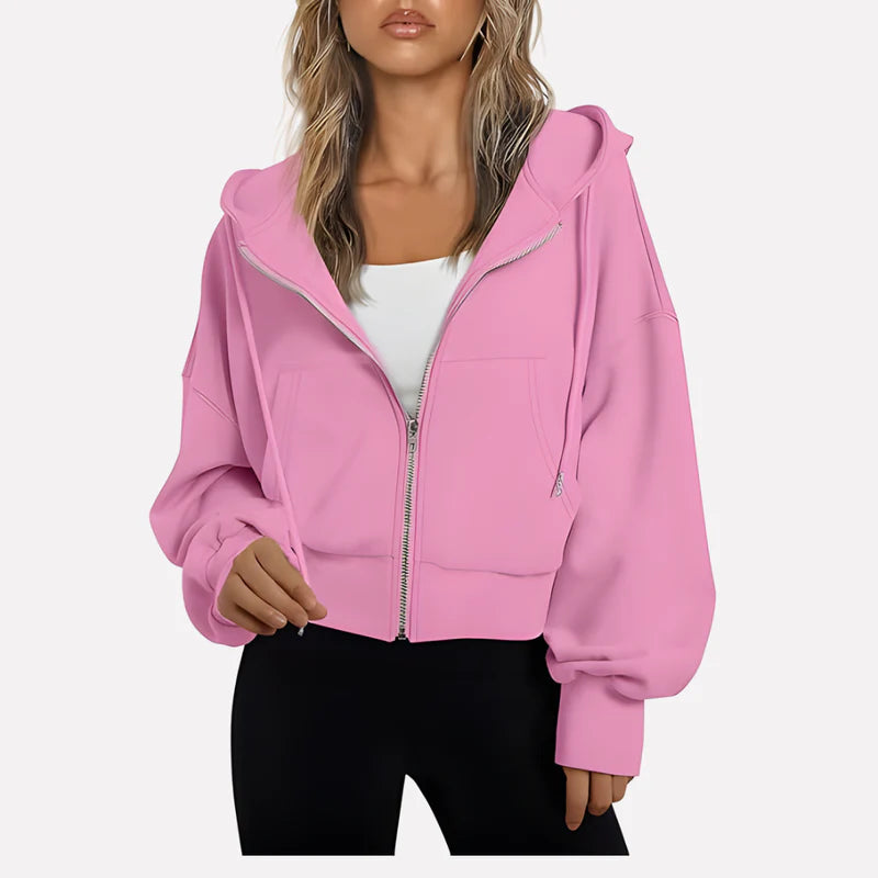 Da Donna Felpa Corta con Zip Cappuccio e Coulisse Moderna