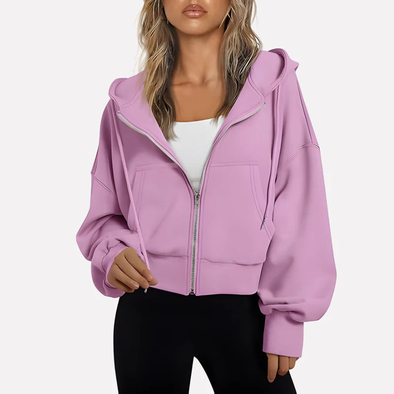 Da Donna Felpa Corta con Zip Cappuccio e Coulisse Moderna