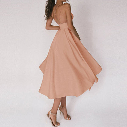 Women's Structured Midi Dress with Wide Fluid Skirt