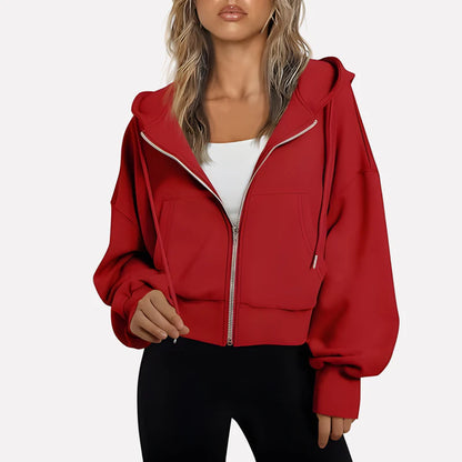 Da Donna Felpa Corta con Zip Cappuccio e Coulisse Moderna