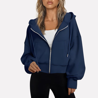 Da Donna Felpa Corta con Zip Cappuccio e Coulisse Moderna