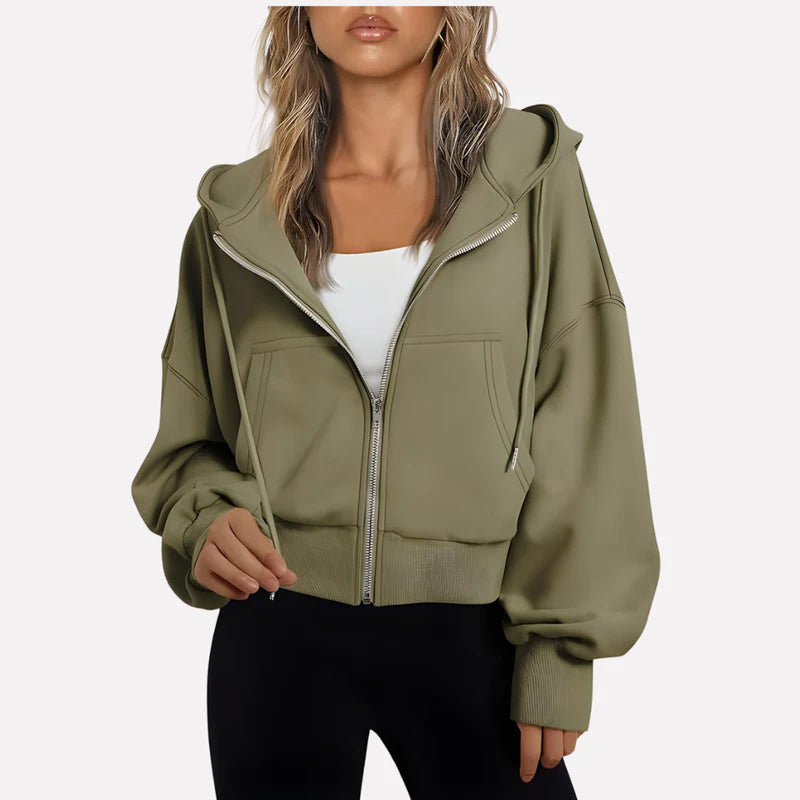 Da Donna Felpa Corta con Zip Cappuccio e Coulisse Moderna
