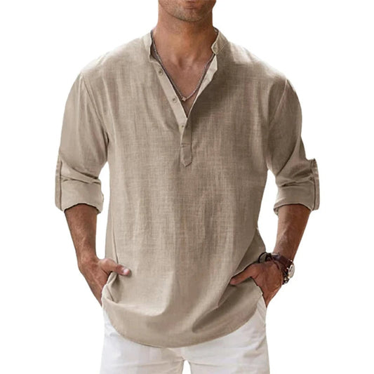 Da Uomo Camicia Henley Linen Relaxed Summer Essential