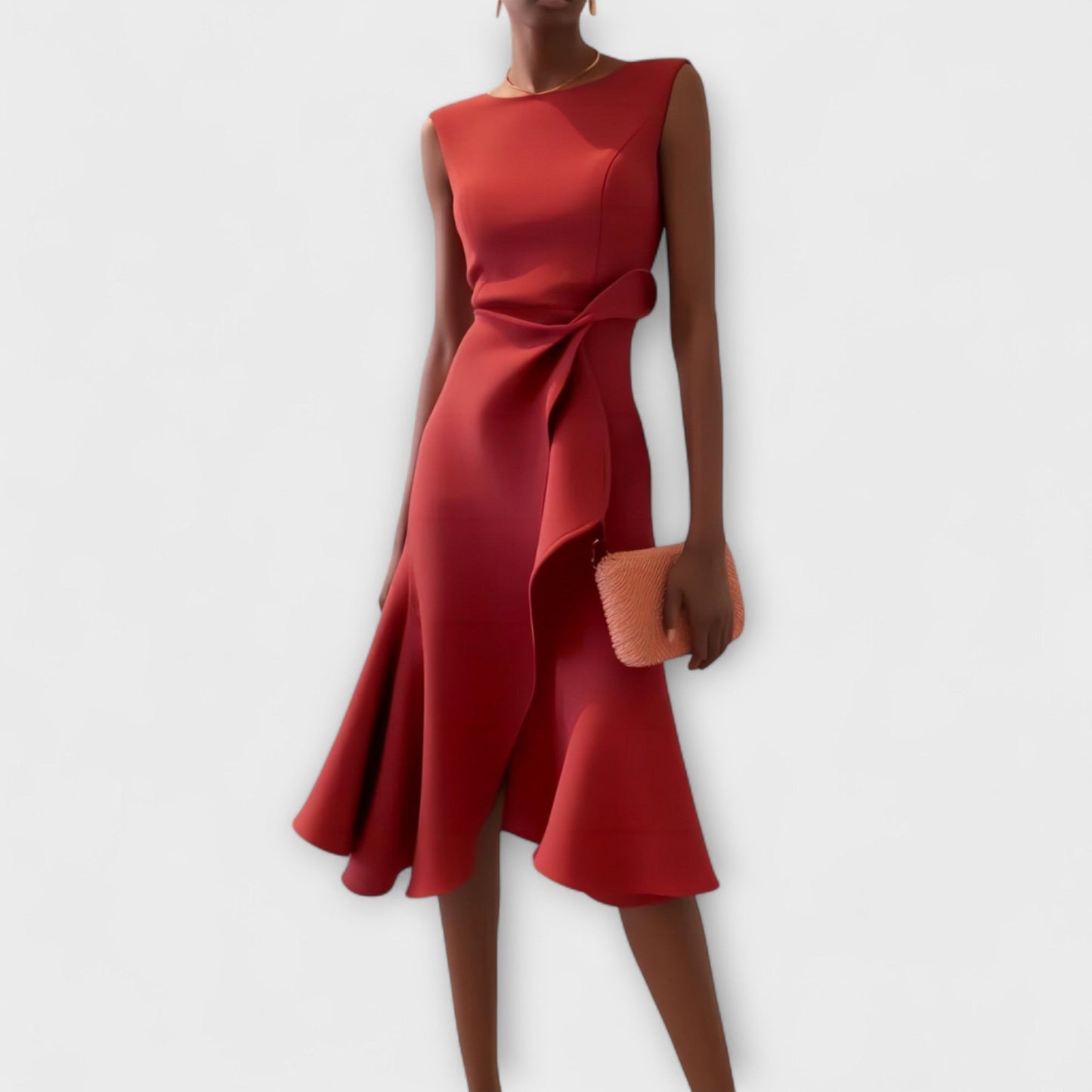 Women's Midi Dress with Asymmetric Draping Modern Elegance