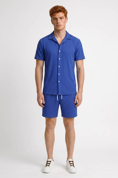 Da Uomo Set Outfit Camicia a Coste Shorts Coordinato