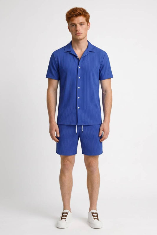 Da Uomo Set Outfit Camicia a Coste Shorts Coordinato