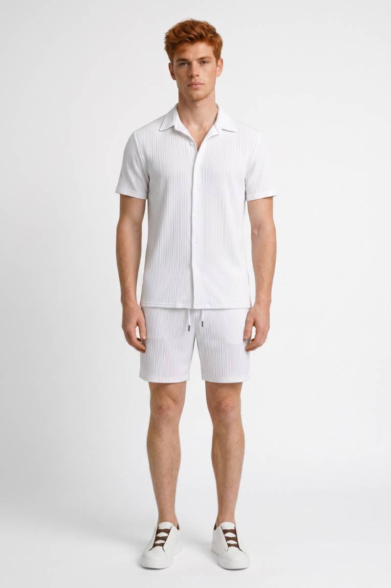 Da Uomo Set Outfit Camicia a Coste Shorts Coordinato