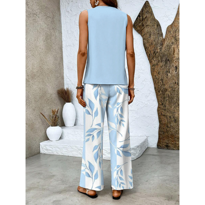Da Donna Completo Stampato Smanicato con Pantaloni Ampi