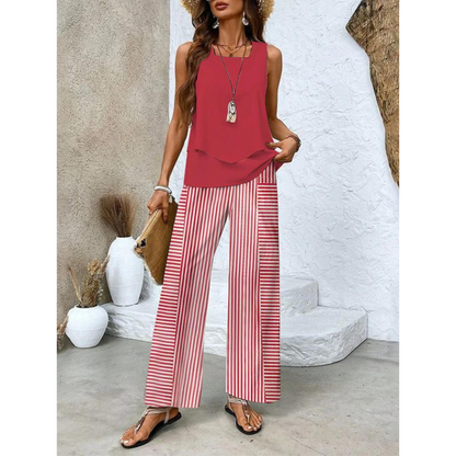 Da Donna Completo Stampato Smanicato con Pantaloni Ampi