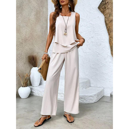 Da Donna Completo Stampato Smanicato con Pantaloni Ampi