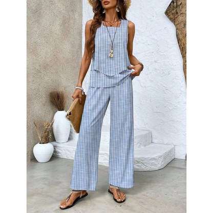 Da Donna Completo Stampato Smanicato con Pantaloni Ampi