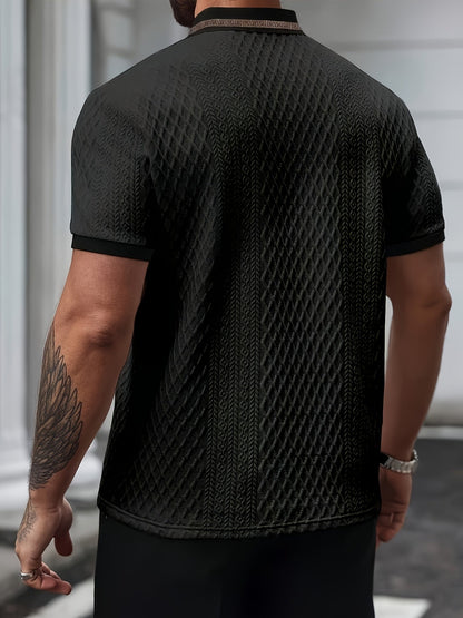 Men's Textured Slim Fit Short Sleeve Polo Smart Casual Summer Elegance