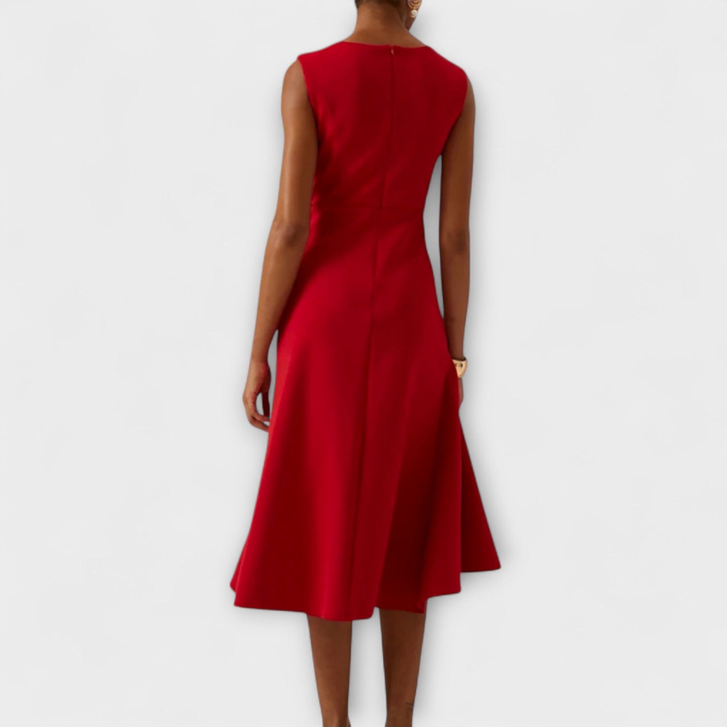 Women's Midi Dress with Asymmetric Draping Modern Elegance