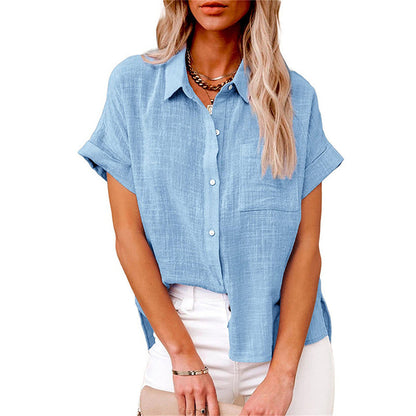 Da Donna Blusa Bottoni Relax Maniche Corte Moderna