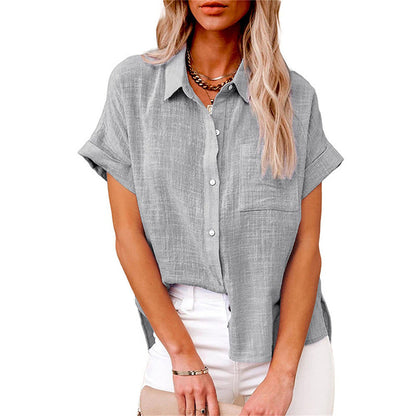 Da Donna Blusa Bottoni Relax Maniche Corte Moderna