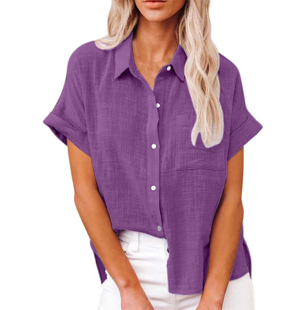 Da Donna Blusa Bottoni Relax Maniche Corte Moderna