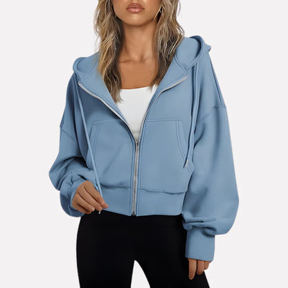 Da Donna Felpa Corta con Zip Cappuccio e Coulisse Moderna