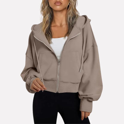 Da Donna Felpa Corta con Zip Cappuccio e Coulisse Moderna