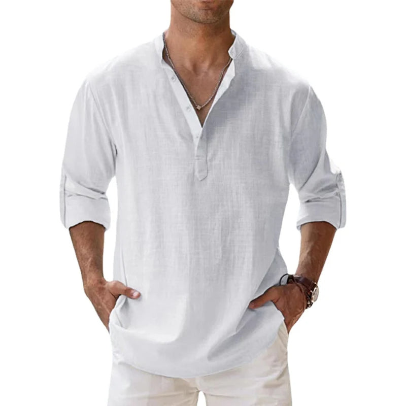 Da Uomo Camicia Henley Linen Relaxed Summer Essential