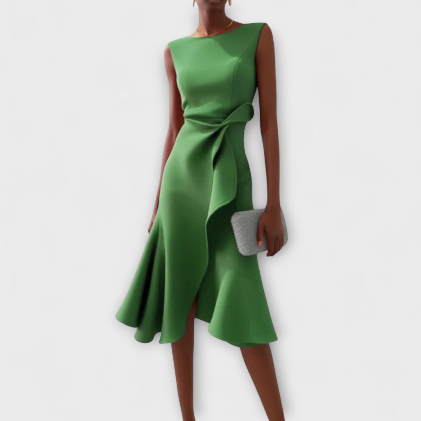 Women's Midi Dress with Asymmetric Draping Modern Elegance