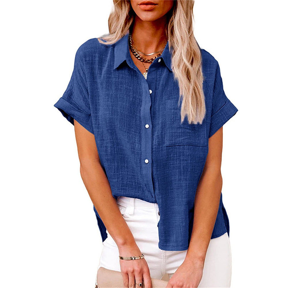 Da Donna Blusa Bottoni Relax Maniche Corte Moderna