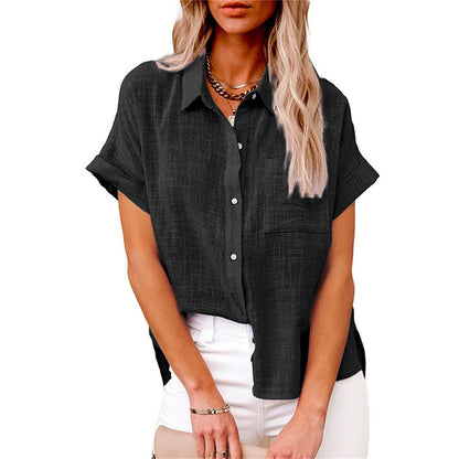 Da Donna Blusa Bottoni Relax Maniche Corte Moderna