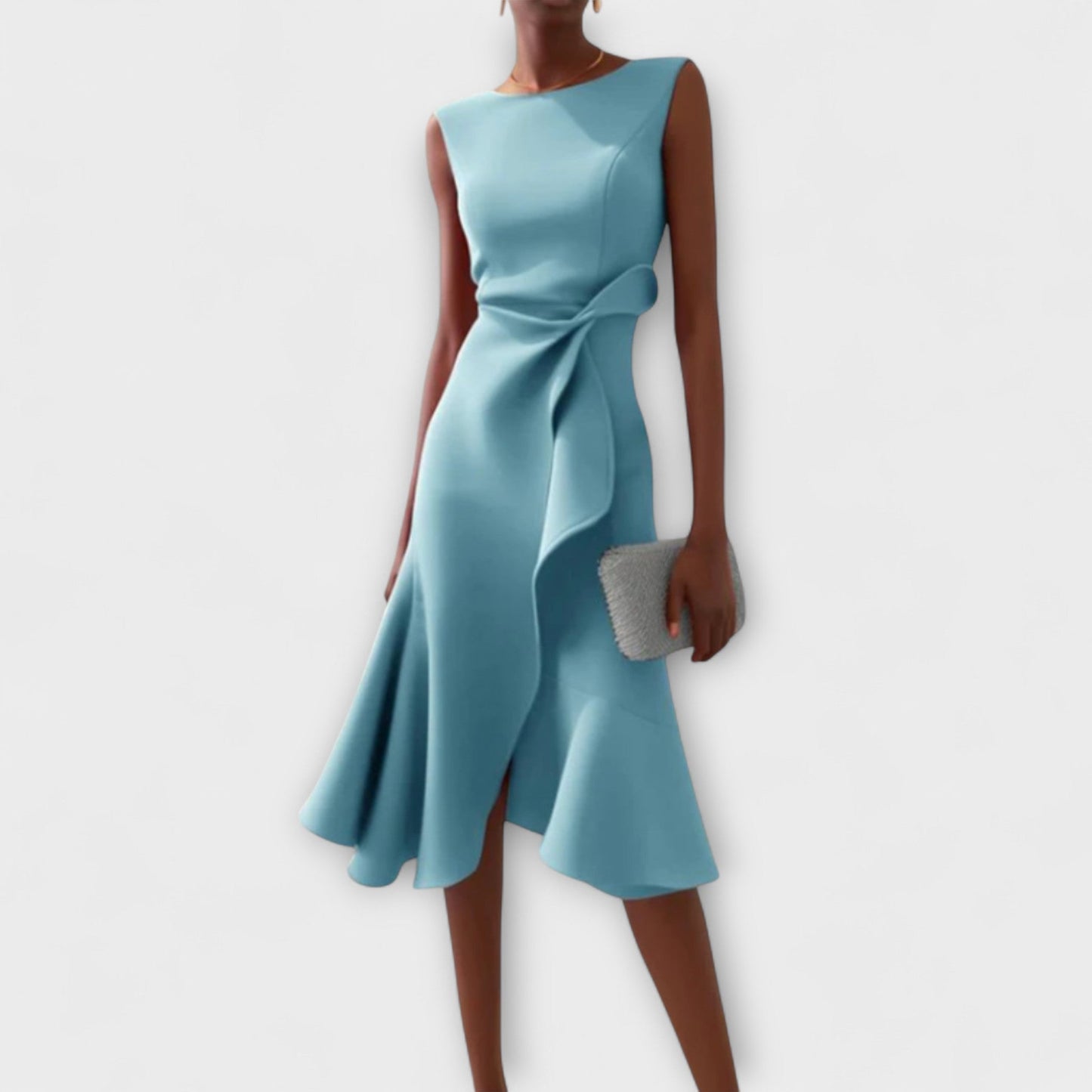 Women's Midi Dress with Asymmetric Draping Modern Elegance