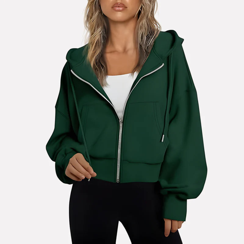Da Donna Felpa Corta con Zip Cappuccio e Coulisse Moderna