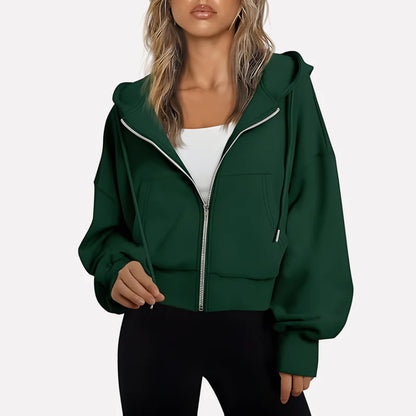 Da Donna Felpa Corta con Zip Cappuccio e Coulisse Moderna