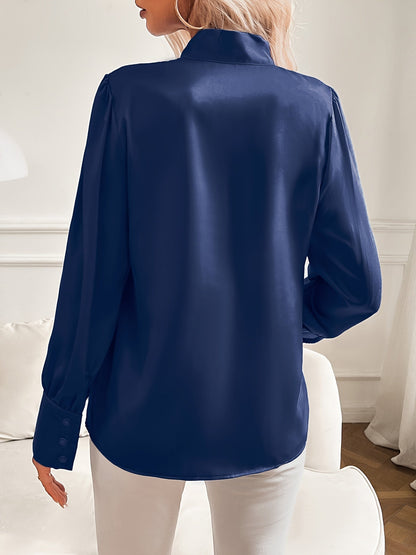 Da Donna Blusa in Raso Fiocco al Collo Maniche Statement