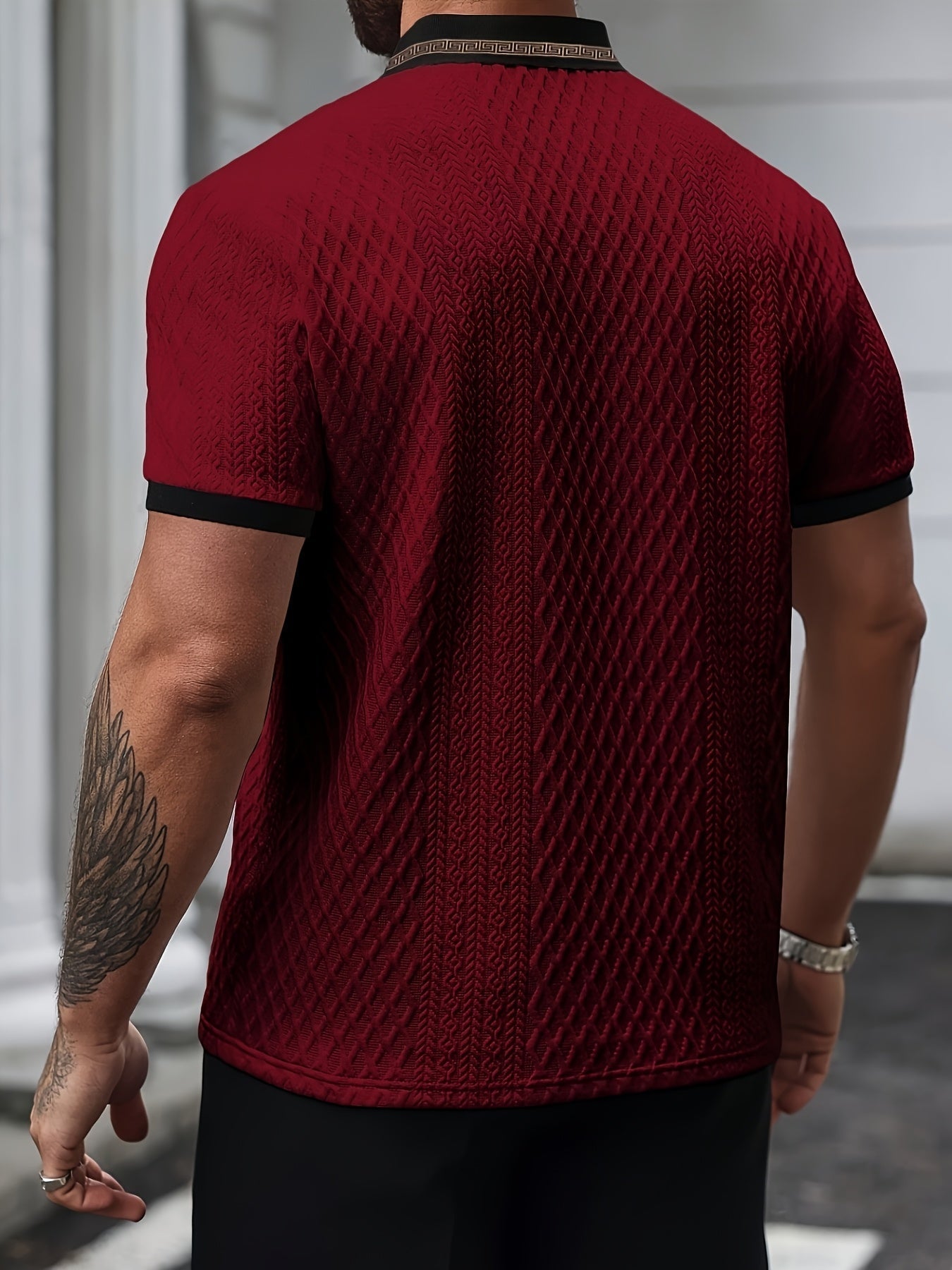 Men's Textured Slim Fit Short Sleeve Polo Smart Casual Summer Elegance
