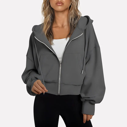 Da Donna Felpa Corta con Zip Cappuccio e Coulisse Moderna