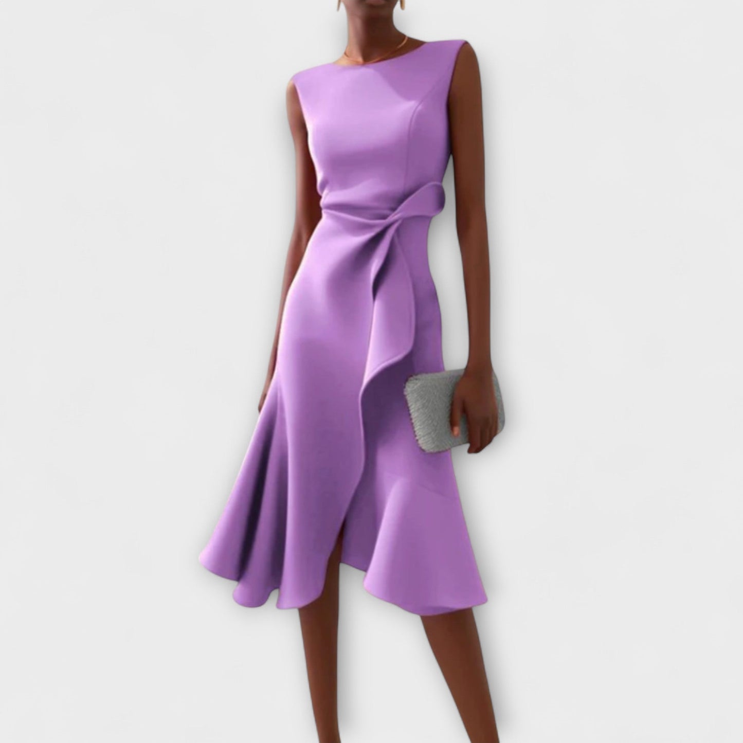Women's Midi Dress with Asymmetric Draping Modern Elegance