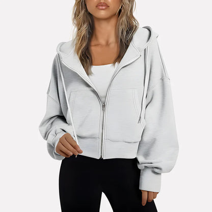 Da Donna Felpa Corta con Zip Cappuccio e Coulisse Moderna
