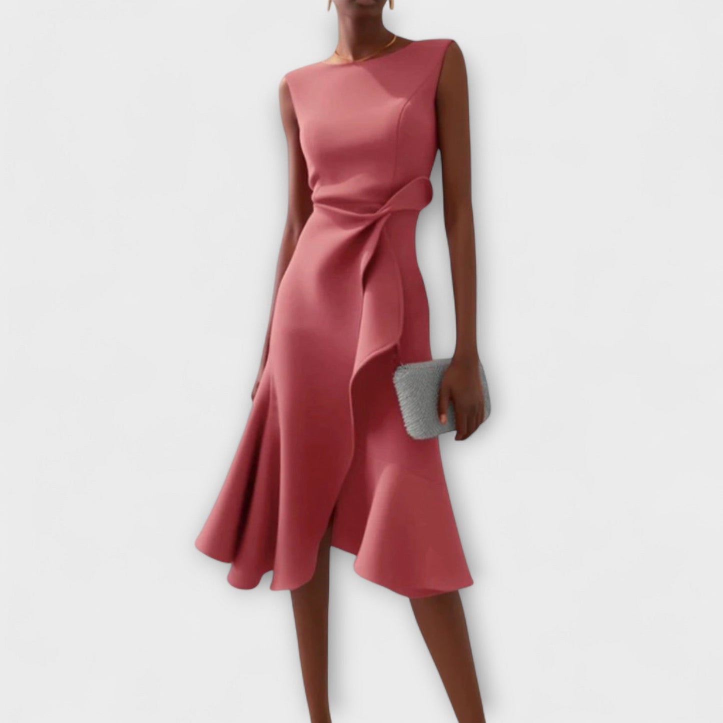 Women's Midi Dress with Asymmetric Draping Modern Elegance