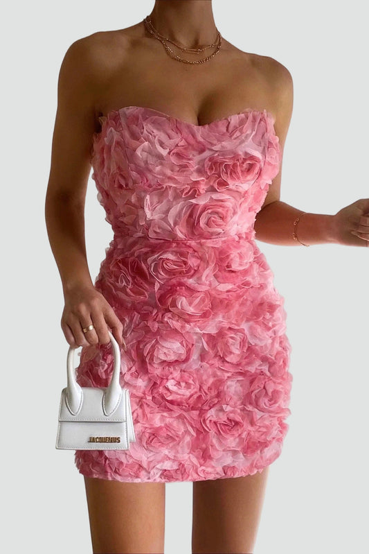 Da Donna Abito Mini Senza Spalline con Texture Appliqué Floreale