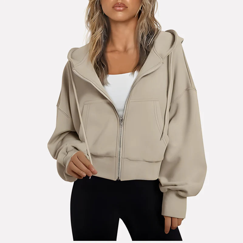 Da Donna Felpa Corta con Zip Cappuccio e Coulisse Moderna